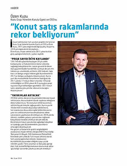 Quality of Magazine- Konut Satış Rakamlarında Rekor Bekliyorum